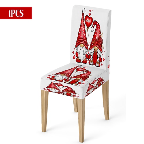 Valentinstag Stretch-Esszimmerstuhlbezug, schwarz-weiß kariert, Herz-Schleife, waschbar, für Autostühle, Winter, Zuhause, Restaurant, Küche, Wohnzimmer, 1/4/6 Stück Image