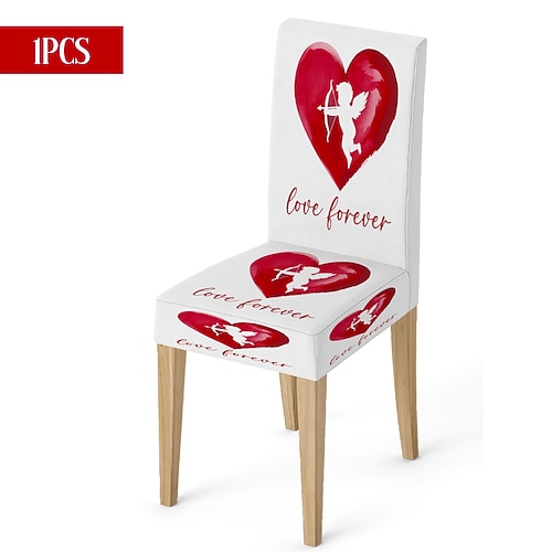 Valentinstag-Stuhlhusse aus Stretchmaterial, schwarz-weiß kariert, mit Herz- und Schleifenmotiv, waschbar, für Esszimmer, Küche, Wohnzimmer, Restaurant oder andere Winterdekoration, 1/4/6 Stück Image