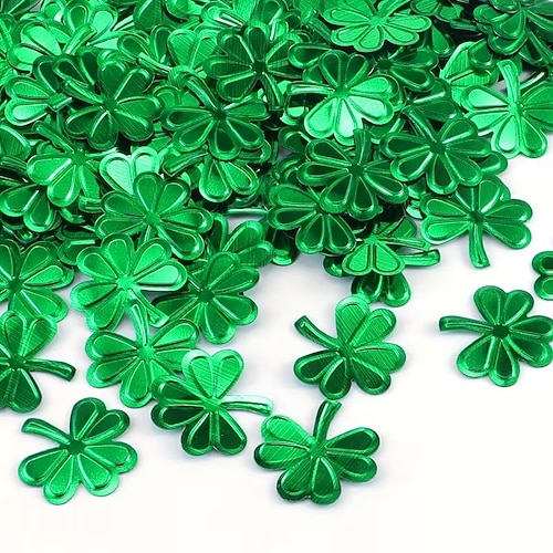 150 Stück Kleeblatt-Konfetti-Dekorationen zum St. Patrick's Day, grüne Metallic-Folie, glitzernde Kleeblatt-Tischkonfetti, Glücksklee-Pailletten für die St. Patrick's Day-Party, 100 g Image
