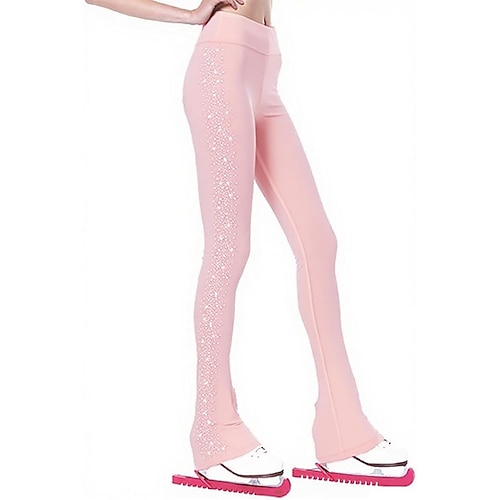 Eiskunstlaufhose für Damen und Mädchen, schwarz, dehnbar, Trainings- und Wettkampfbekleidung, wärmend, mit Kristall-/Strasssteinen Image