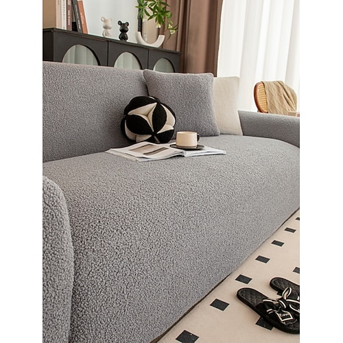 1 Stück Teddy-Samt-Sofabezug, dick, weich, luxuriös, dekorativ, Sofaschutz, rutschfest, staubdicht, kratzfest, geeignet für Schlafzimmer, Wohnzimmer, Arbeitszimmer, alle Jahreszeiten Image