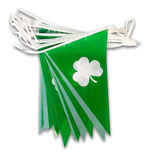 Dreieckige Flaggengirlande zum St. Patrick's Day, Kleeblatt-Wimpelkette für den Innenbereich Dekorationen für Gartenpartys, saisonale Feiertagsfeiern, irische Festdekoration Image