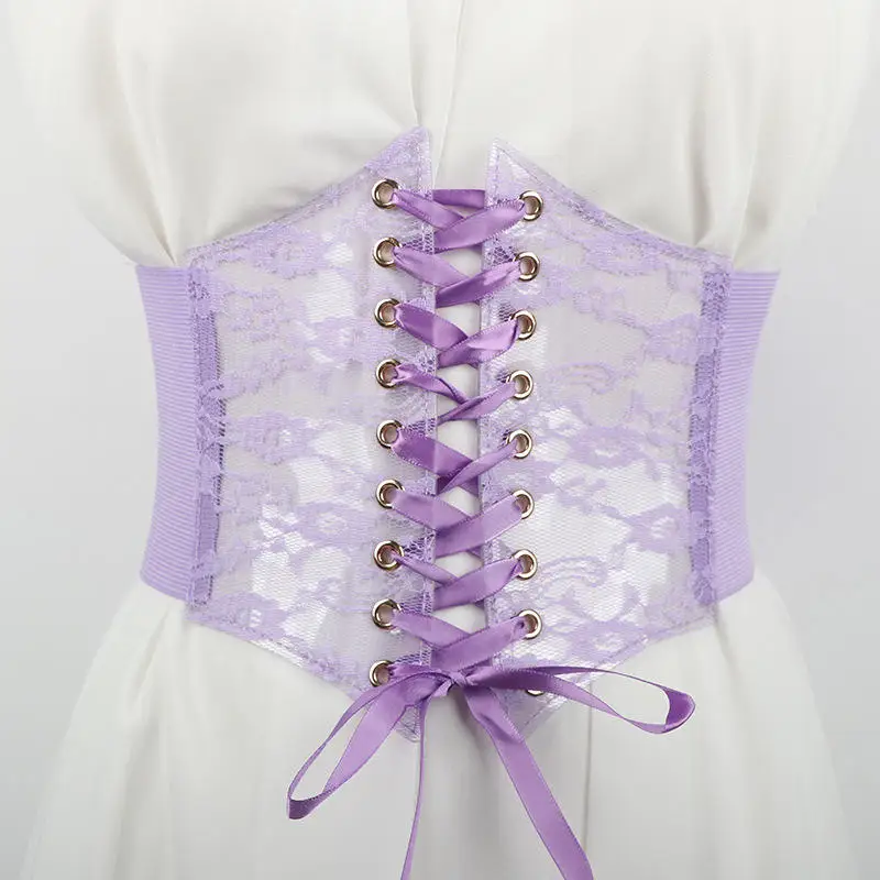 Mode Frauen Taille Korsett Blume Stickerei Elastischer Bund Schwarz Weiß Rot Rosa Breite Spitze Abnehmen Körper Gürtel Cummerbunds Image