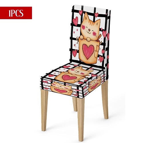 Valentinstag-Stuhlhusse aus Stretchmaterial, schwarz-weiß kariert, mit Herz- und Schleifenmotiv, waschbar, für Esszimmer, Küche, Zuhause, Restaurant oder Winter, 1/4/6 Stück