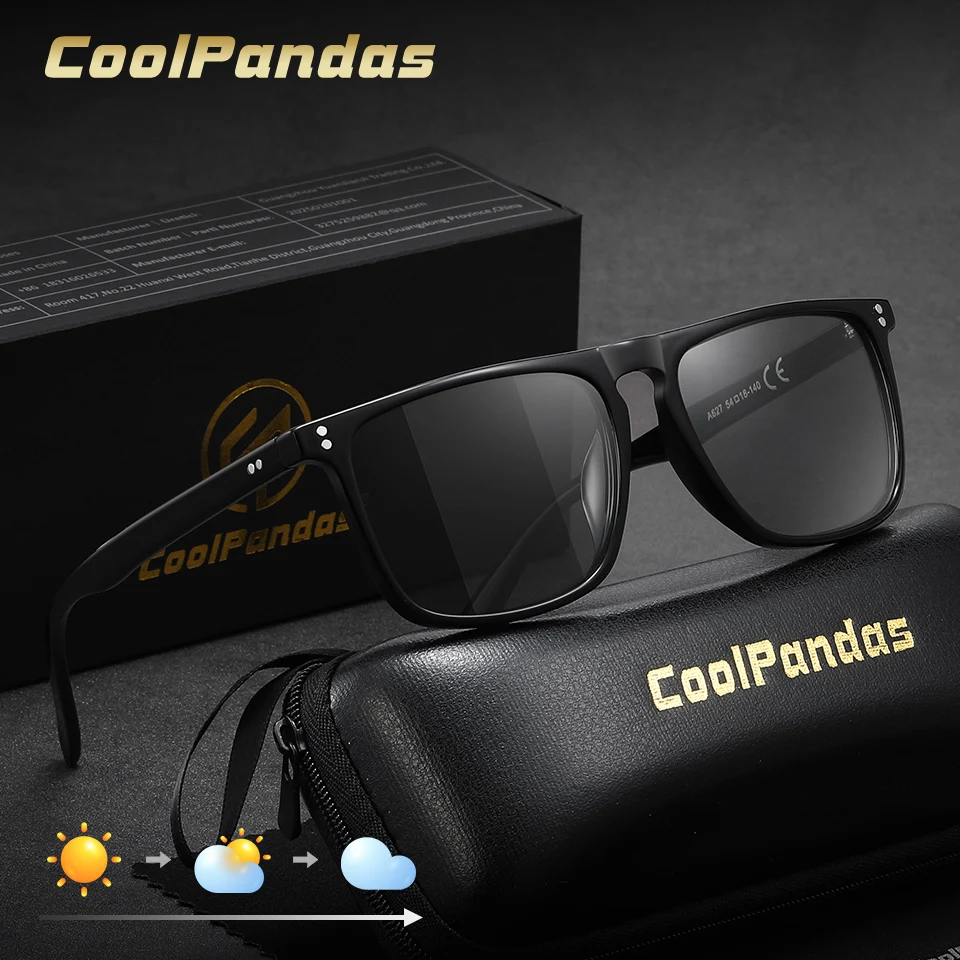CoolPandas Quadratische Niete Männer Polarisierte Photochrome Sonnenbrille Frauen Sonnenbrille Tag Nacht Vision Fahren Sport gafas Zubehör Image