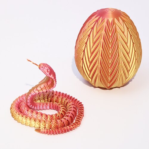 3D-gedruckte Ostereier mit Schlangenmotiv, niedliche Eier mit drehbarem Zahnrad und 3D-gedruckten Kristallschlangen, Deko-Elemente für den Schreibtisch: Kristallkobras Image