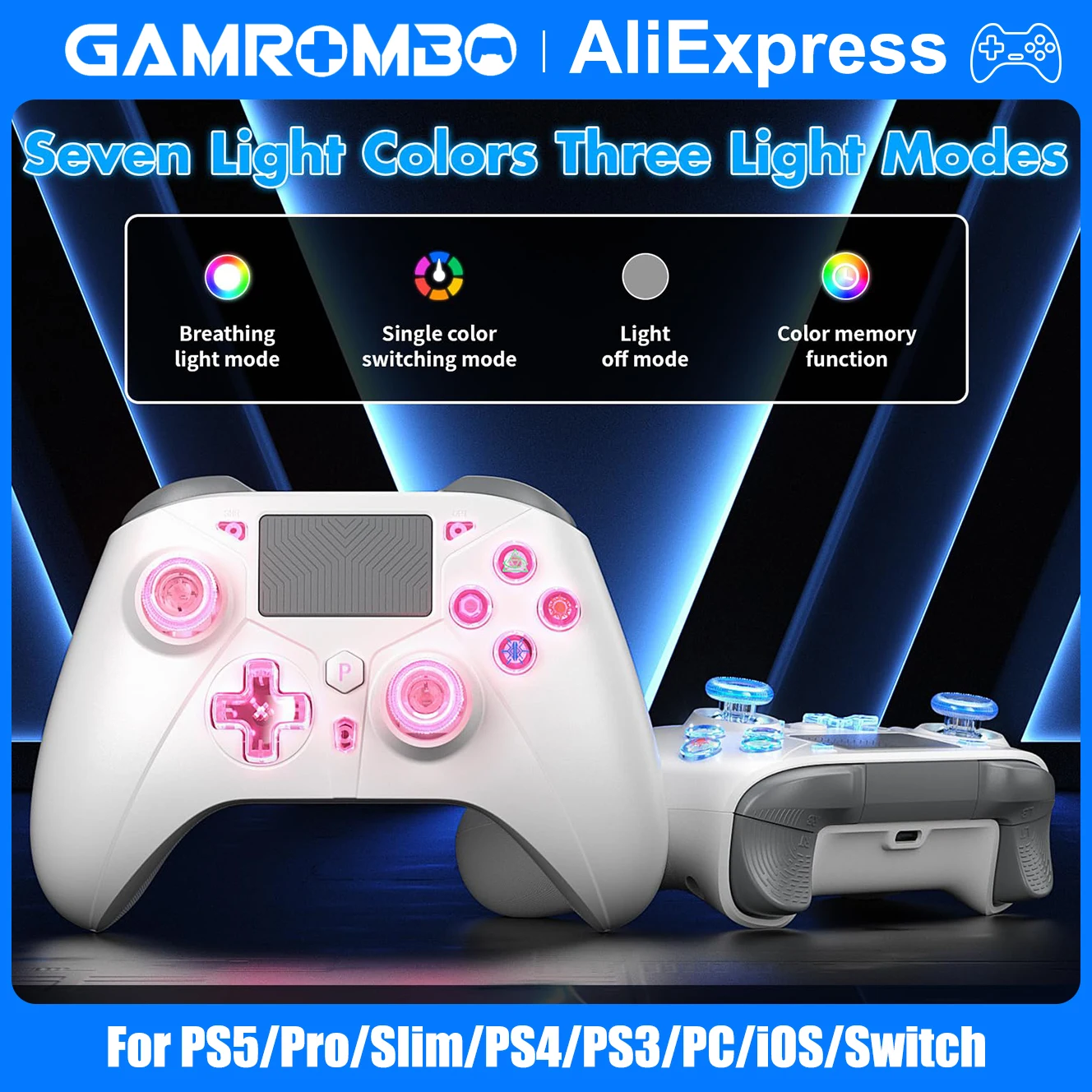 Wireless Controller für PlayStation5/PS5/PS4/PC/iOS/Switch, Game Joystick 6-Achsen-Gyro, Dual Vibration, Turbo, Fernbedienung Gamepad Image