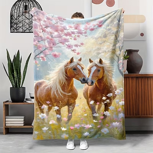 Tapisserie Decke Fleecedecken Pferd Niedlich 3D Fantasie Schlafzimmer Sofa Bett Dekorative Decke Warme Decke Geschenk Wohndeko Image