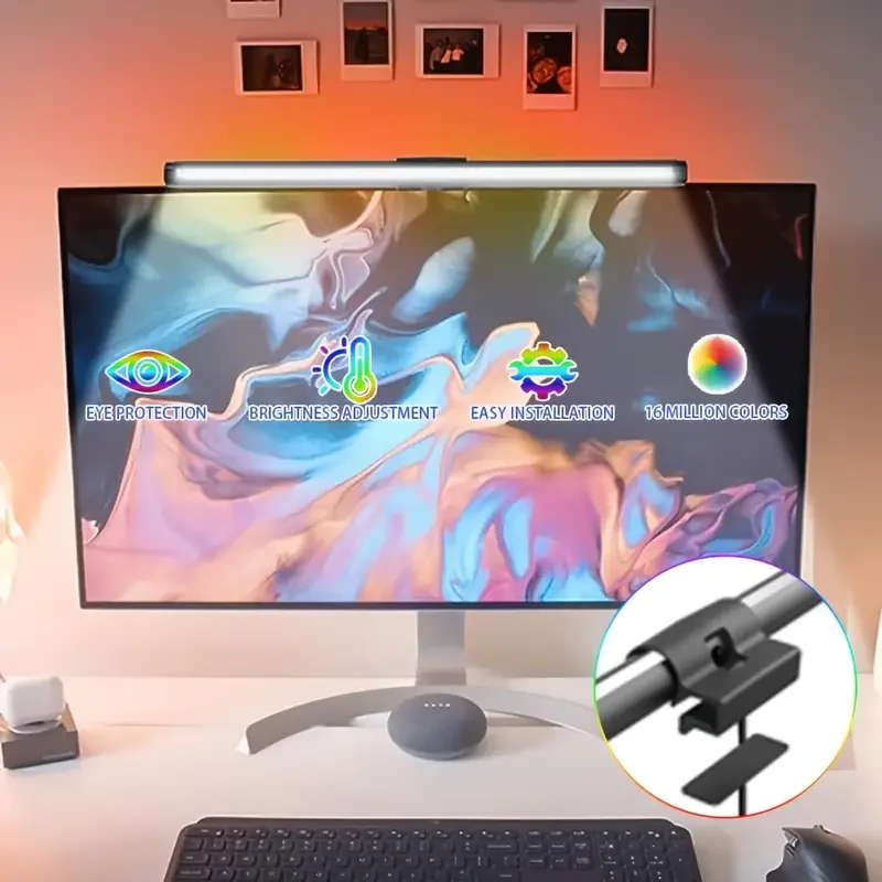 Monitor-Lichtleiste, LED-Computerbildschirm, Hängeleuchten, RGB-Atmosphäre, Tischlampe für Arbeit, Studium, Lesen, Gaming, stufenlos dimmbar