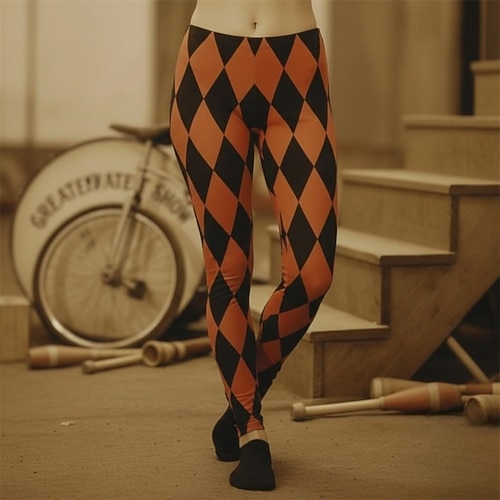 Karnevalskostüm Kölner Karneval 2026 Clown Narr 钻石纹 Karneval Hose Leggings Cosplay Erwachsene Damen Karneval Lässig Party Einfaches Karnevalskostüm Verkleiden Image