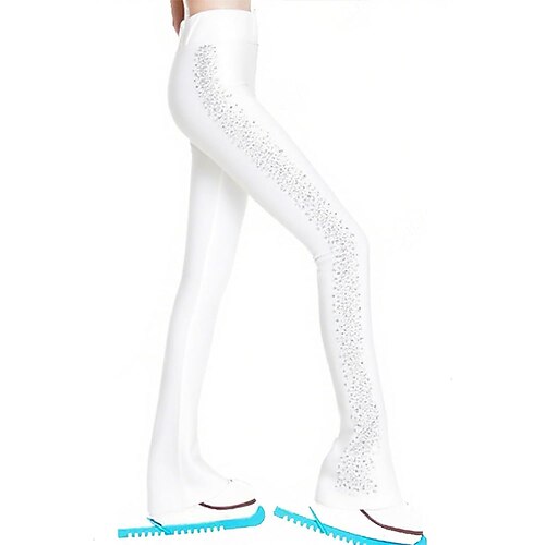 Eiskunstlaufhose für Damen und Mädchen, schwarz, dehnbar, Trainings- und Wettkampfbekleidung, wärmend, mit Kristall-/Strasssteinen Image