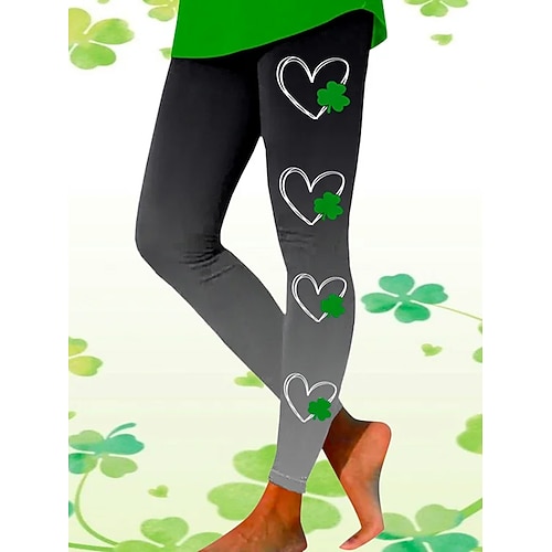 St. Patrick Damen Leggings Urlaub Lässig Vollständig Hochtaillierte Hosen Grafik Farbverlauf Kleeblatt Komfort Weich Bequem Dehnbar Täglich Outdoor Urlaub Schwarz Weiß Dunkelgrün Grün Sommer Frühling Image