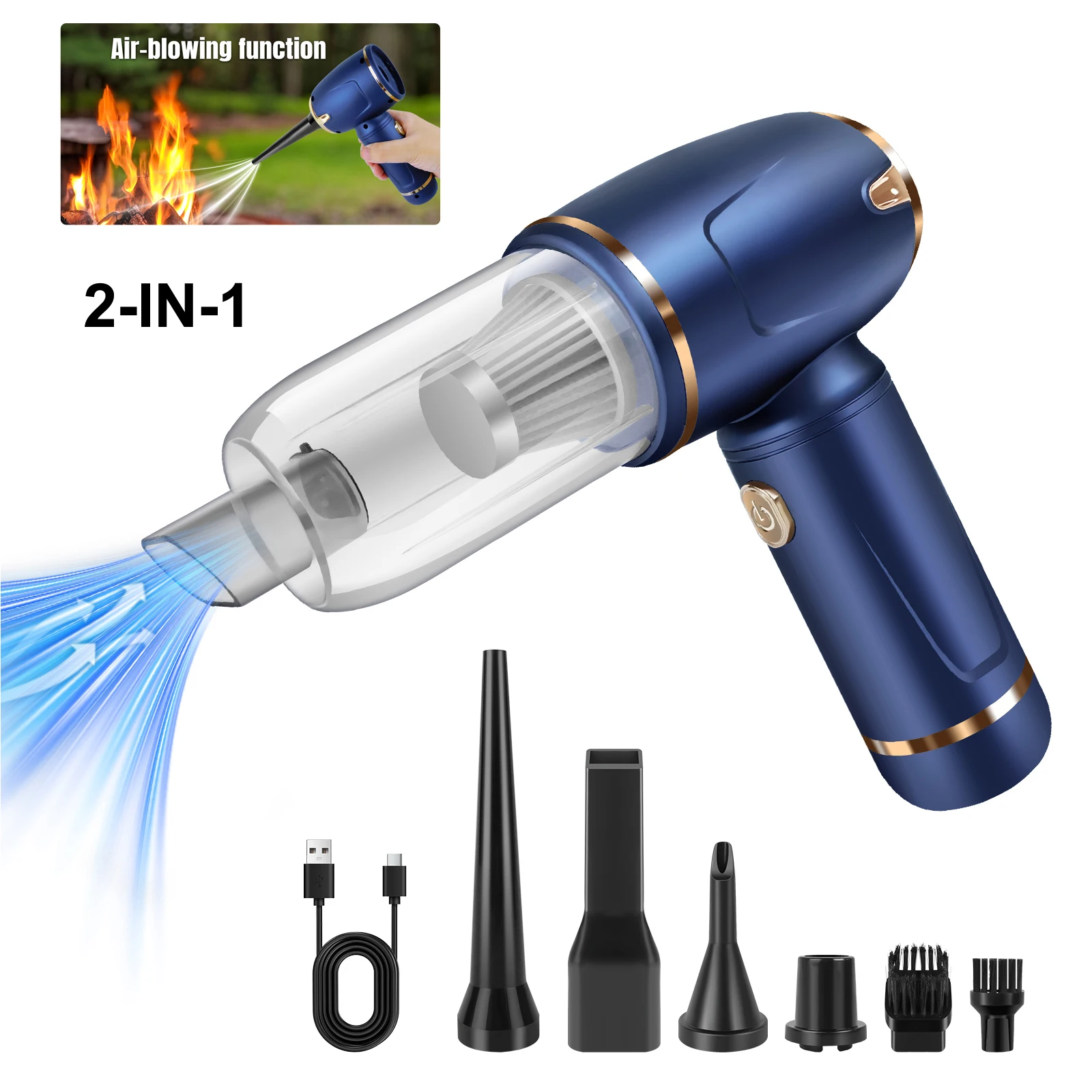 Kabelloser Luftstaubsauger, 2-in-1, elektrische Staubpistole, Druckluftgebläse, leistungsstarker Haartrockner, Computer-Tastatur-Reinigung Image
