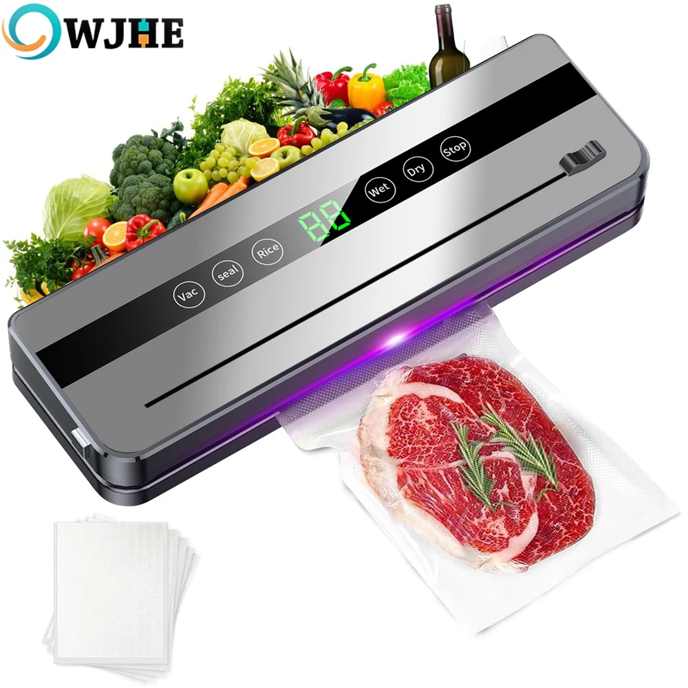 OWJHE Scelleuse sous vide électrique Sceau de stockage des aliments Bouton tactile Coupe intégrée sec/humide Scelleuse des aliments de cuisine Machine d'emballage sous vide