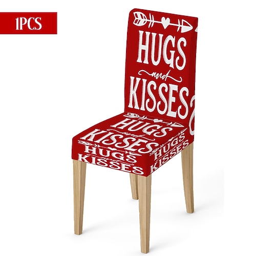 Valentinstag-Stuhlhusse aus Stretchmaterial, schwarz-weiß kariert, mit Herz- und Schleifenmotiv, waschbar, für Esszimmer, Küche, Wohnzimmer, Restaurant oder andere Winterdekoration, 1/4/6 Stück Image