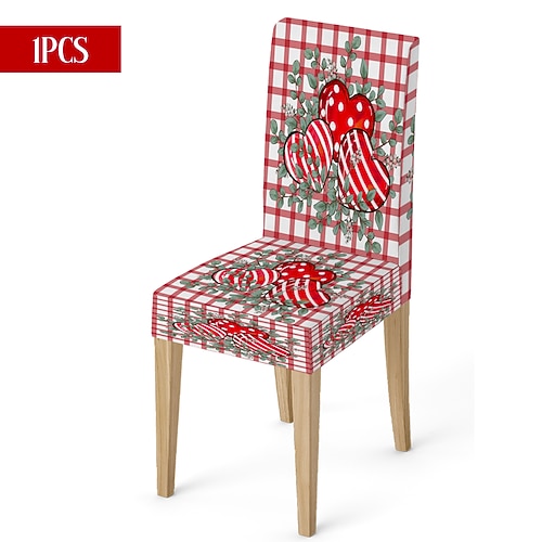 Valentinstag-Stuhlhusse aus Stretchmaterial, schwarz-weiß kariert, mit Herz- und Schleifenmotiv, waschbar, für Esszimmerstühle, Esszimmerstühle, Küchen und Wohnzimmer, geeignet für den Winter, 1/4/6 Image