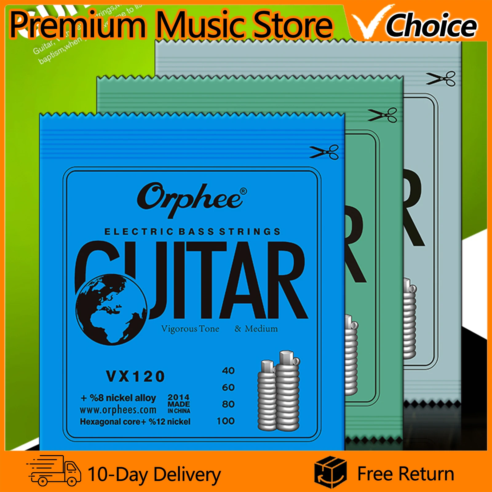 Orphee VX Bassgitarrensaiten, mittlerer Kohlenstoffstahl, sechseckiger Kern, Legierung umsponnen, E-Bass, Guitarra, Gitarrenteile und Zubehör Image