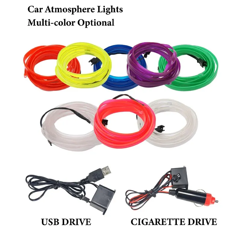 1pcs 3M with USB Blue LED For Car Interior Decoration Light Auto DIY Flexible Ambient Light Neon Strip
