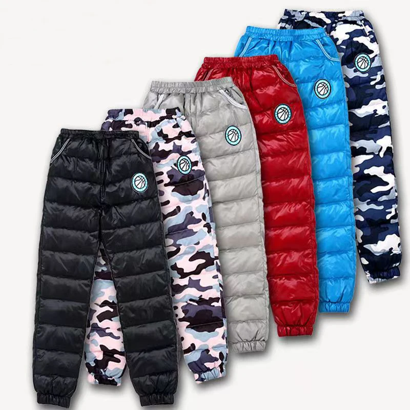 Casual Weiße Ente Unten Hosen für Große Jungen Winter Verdicken Warme Hosen Mädchen Camouflage Hinzufügen Wolle Oberbekleidung Wasserdichte Leggings