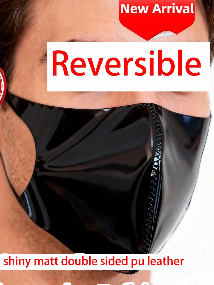 Glänzende, matte, doppelseitige PU-Leder-Cosplay-Gesichtsmasken, Wet-Look, PVC, wendbare Maske, wasserdicht, waschbar, Mundmuffel-Gesichtsmaske Image