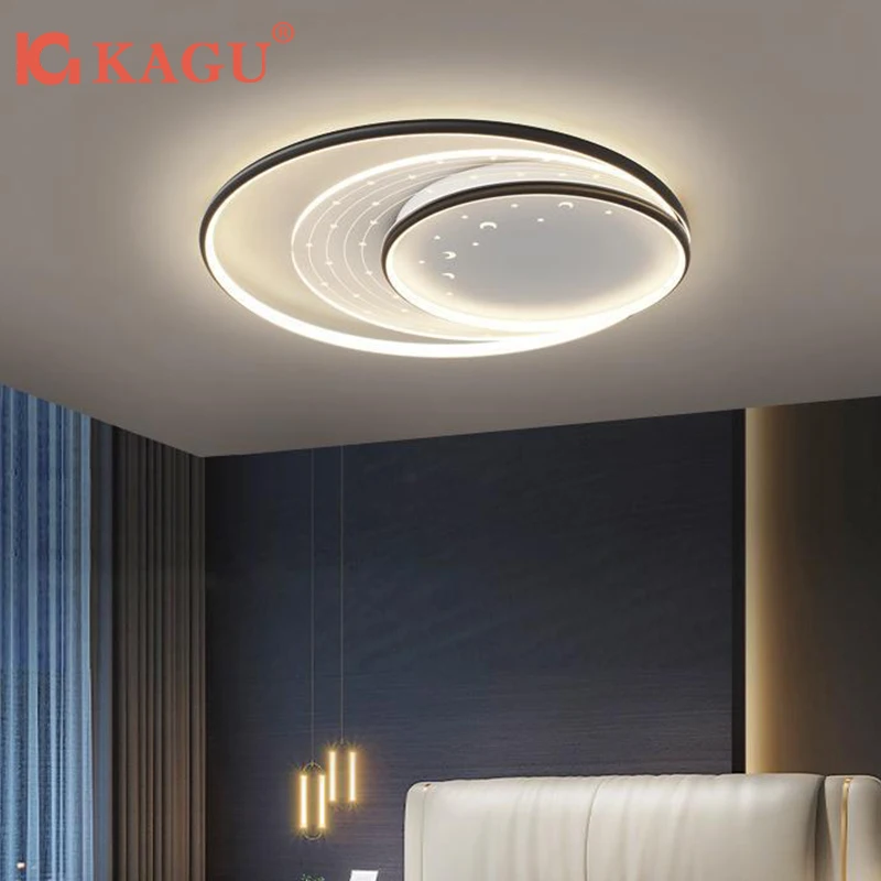 Schlafzimmer-Deckenleuchte, modern, rund – dimmbare LED für Esszimmer, nordische schwarz/weiße Aufbauleuchte