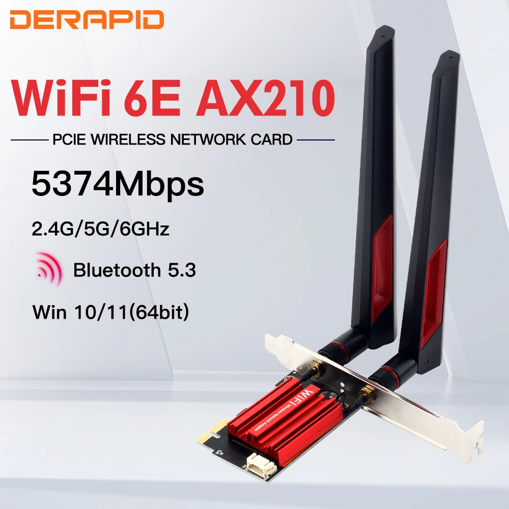 WiFi 6E AX210 adattatore PCIE Wireless da 5374Mbps Tri Band 2.4G/5G/6Ghz per scheda wi-fi di rete Bluetooth5.3 per PC Windows10/11
