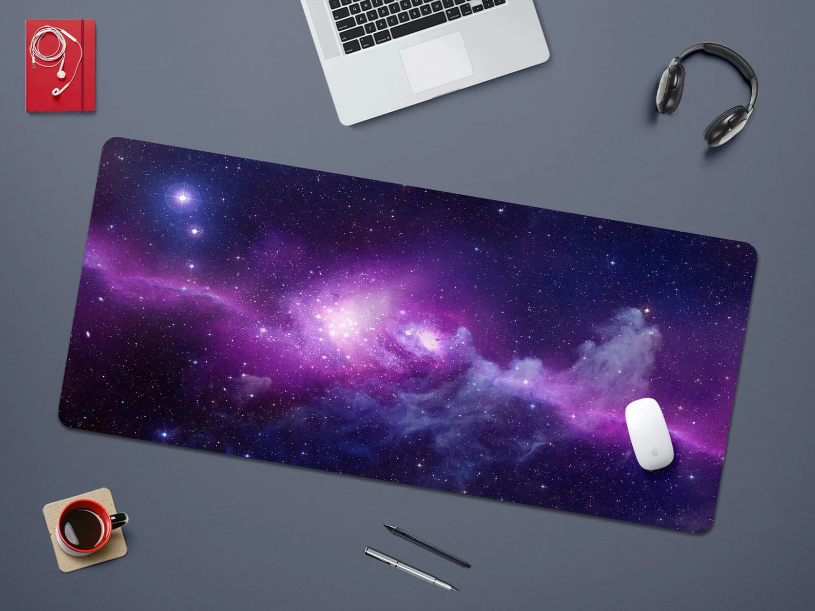 Nebula Mousepad Large, Gaming-Schreibtischunterlage Space Galaxy, Purple Blue Planet Nerdy Aesthetic, xxl Long Wide Extended Deskmat Mouse Pad Image