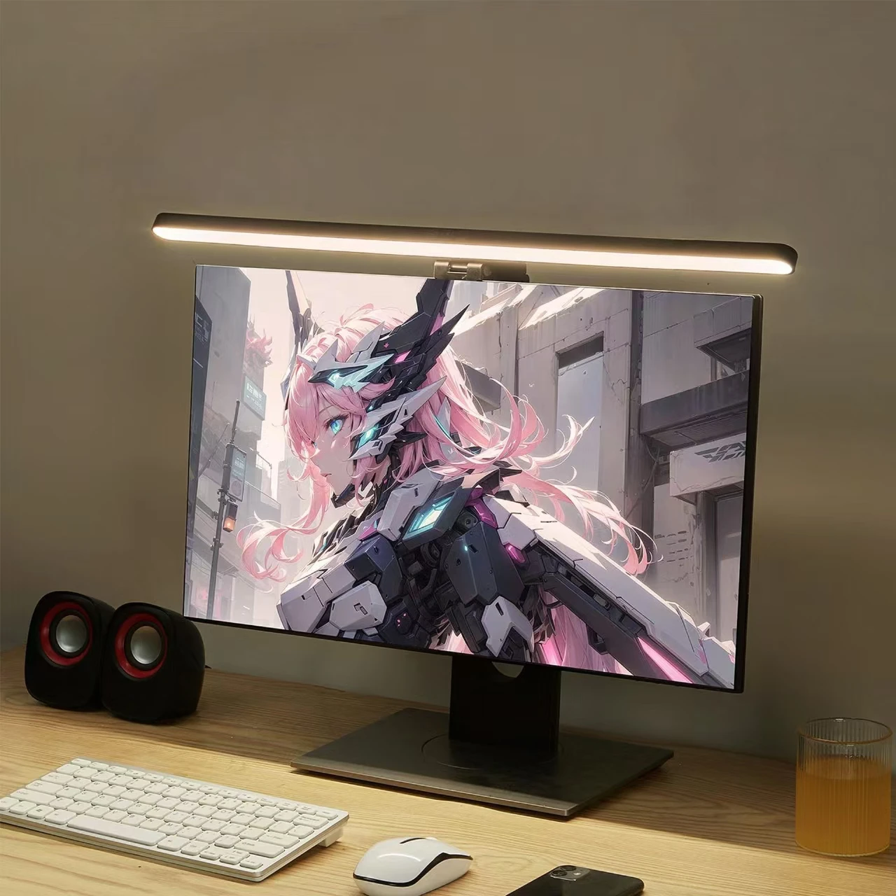 Hängende Schreibtischlampe mit LED-Monitorleuchte – stufenloses Dimmen, augenfreundlich für Arbeit und Gaming-Setup