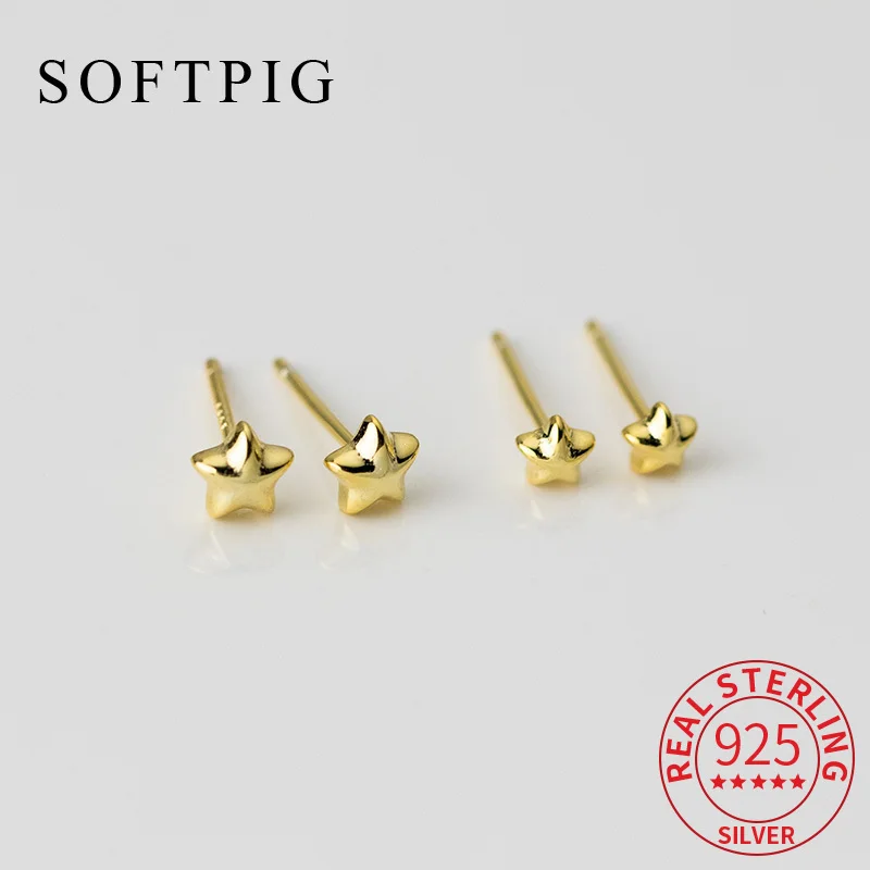 SOFTPIG Echt 925 Sterling Silber 4/5 MM 18 K Gold Mini Stern Ohrstecker für Frauen Edlen Schmuck Nette geometrische Zubehör Image