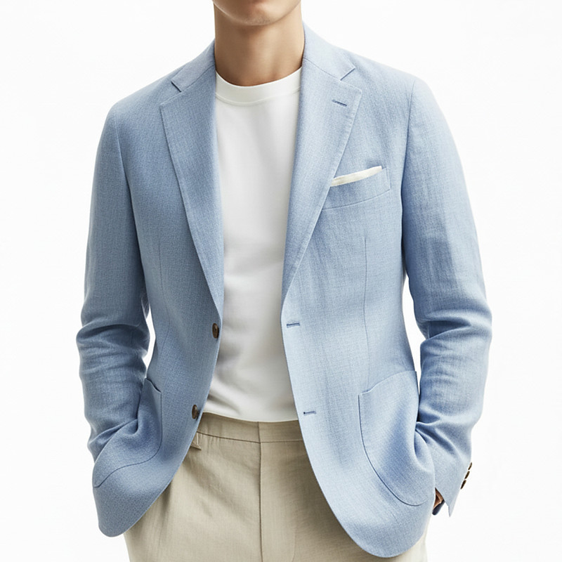 Men's Blazer Jacket Linen Blazer Notch Collar Fashion Lightweight Casual Solid Colored Blazer Linen Blazer Black White Pink Tailored Fit Single Breasted Two-buttons