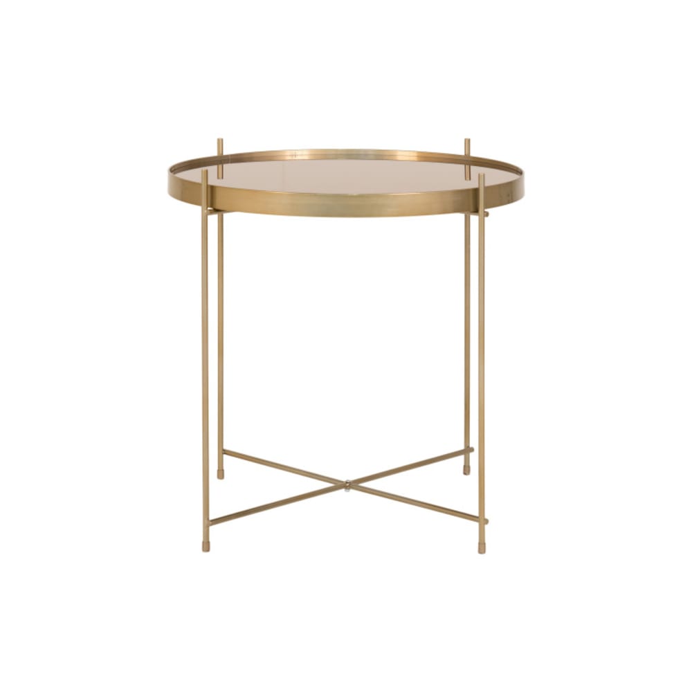 Table basse acier couleur laiton et verre ø70cm