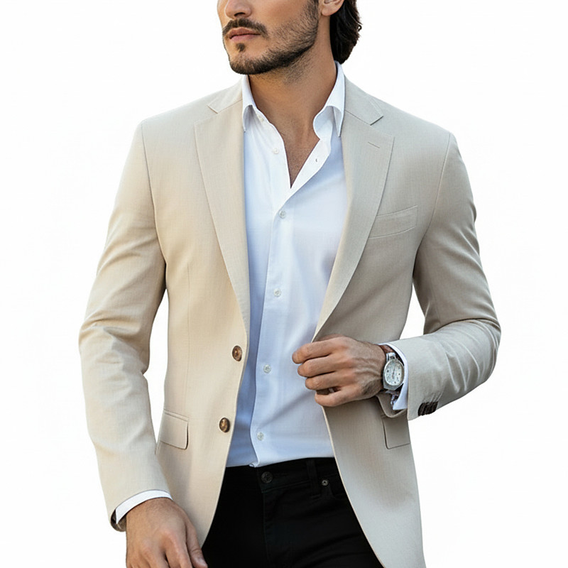 Men's Blazer Jacket Linen Blazer Notch Collar Classic Solid Colored Blazer Linen Blazer White Pink Sky Blue Tailored Fit Single Breasted Two-buttons