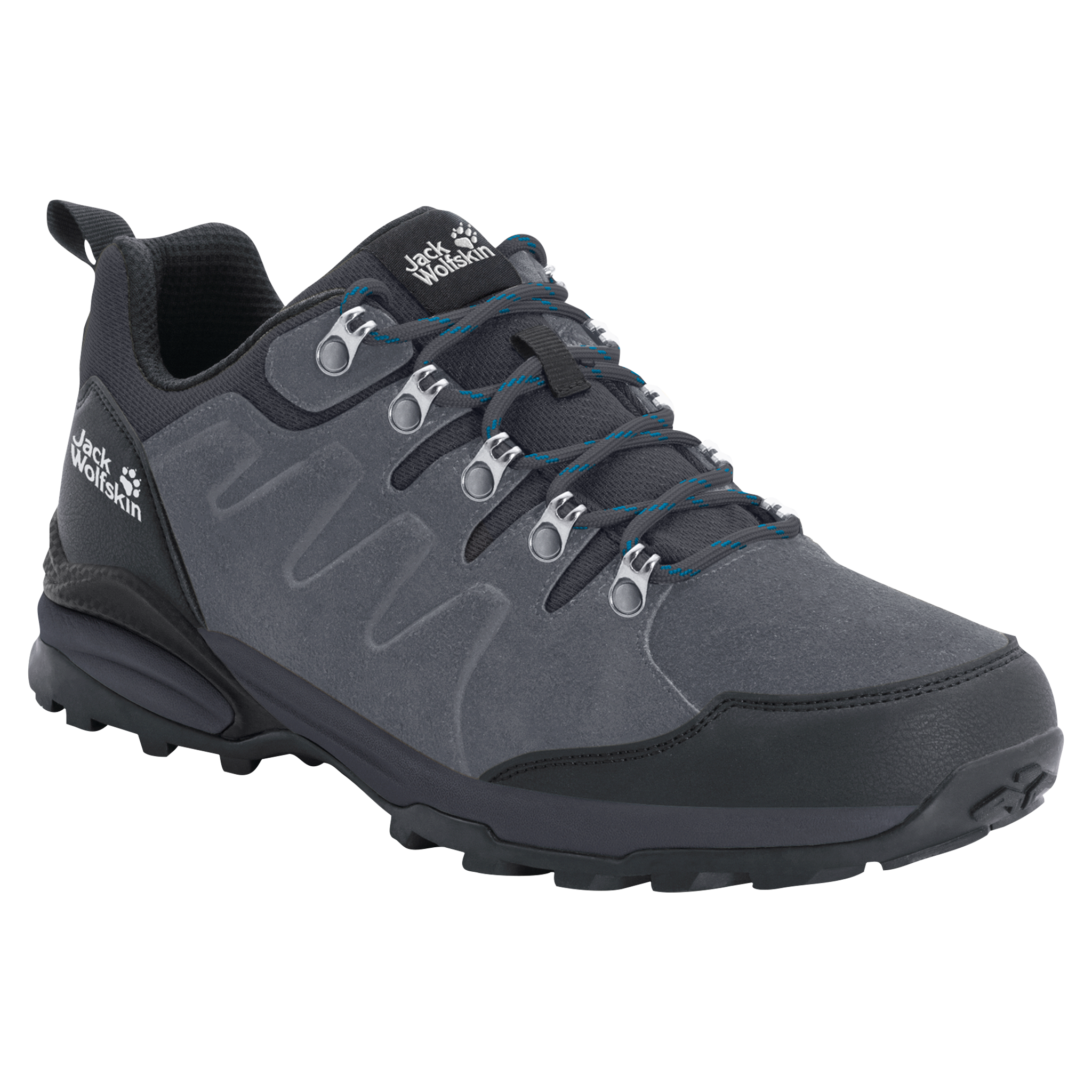 Wanderschuh JACK WOLFSKIN "REFUGIO TEXAPORE LOW M", Damen, Gr. 44, grau, schwarz, Leder, Textil, Schuhe Wanderschuh, wasserdicht, Trekkingschuh