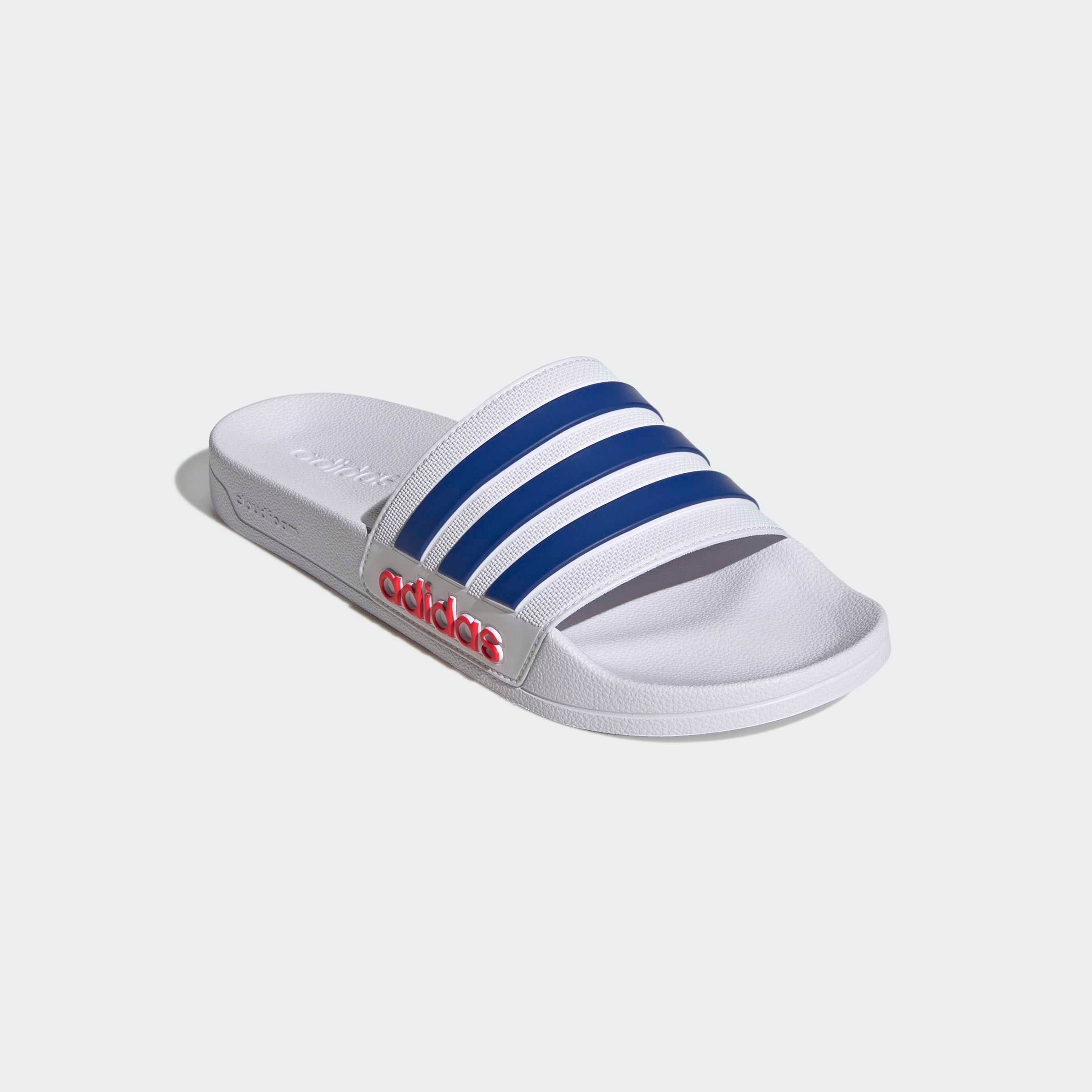 Badesandale ADIDAS SPORTSWEAR "SHOWER ADILETTE", Damen, Gr. 50, cloud weiß, royal blau, pure ruby, Synthetik, Schuhe