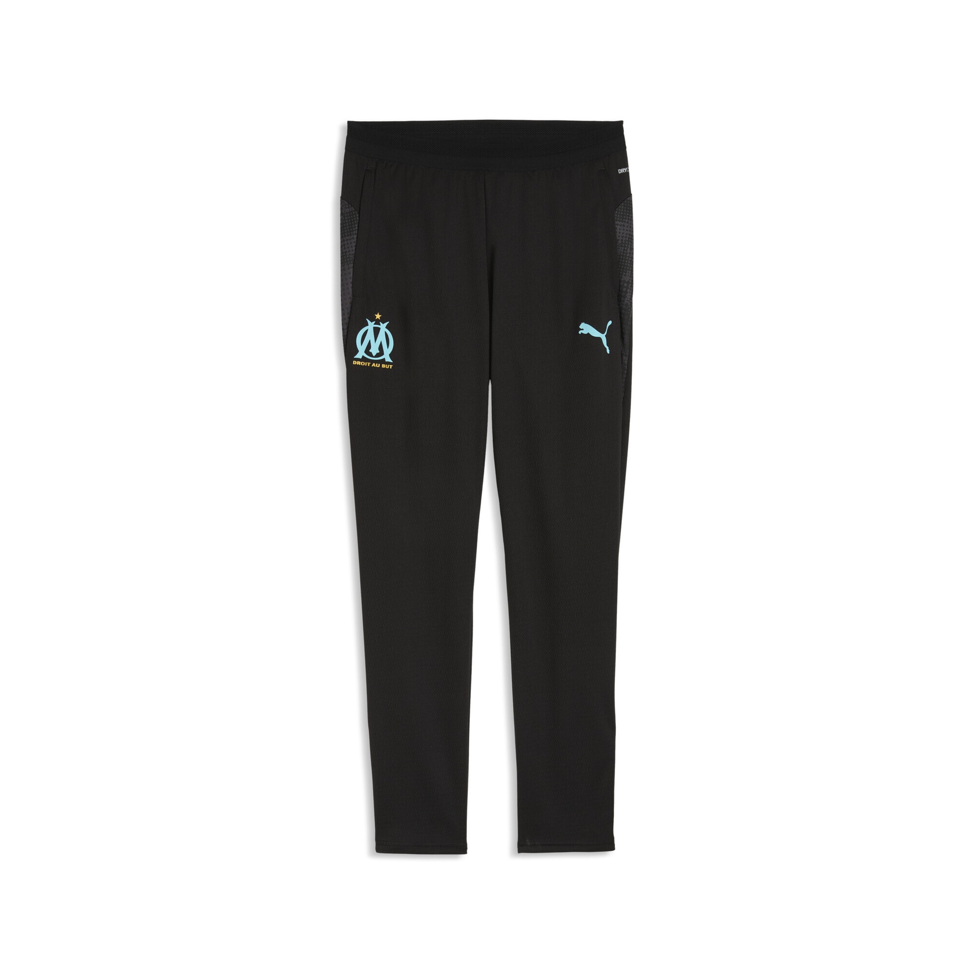 Sporthose PUMA "Olympique de Marseille Trainingshose Herren", Damen, Gr. S, Normalgrößen, schwarz team aqua blau, Obermaterial: 100% Polyester; Taschenfutter: 100% Polyester; Besatz: 88% Polyester, 12% Elasthan, slim fit, Hosen Sporthose