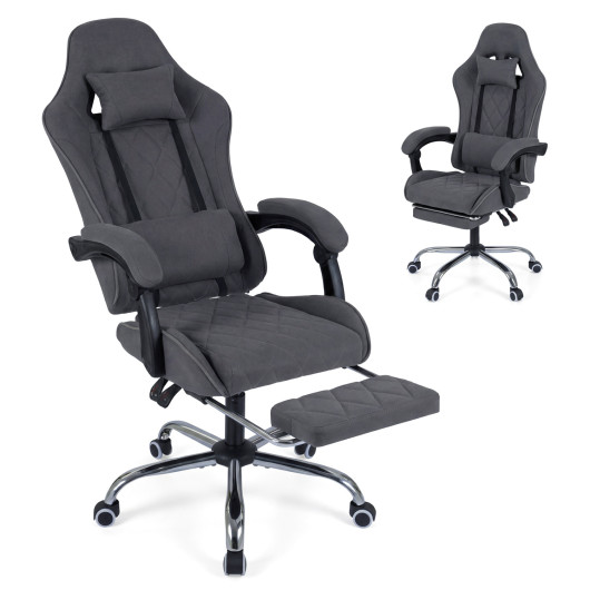 Costway Gaming Chair Height Adjustable Computer Chair with Headrest and Lumbar Support-Gray