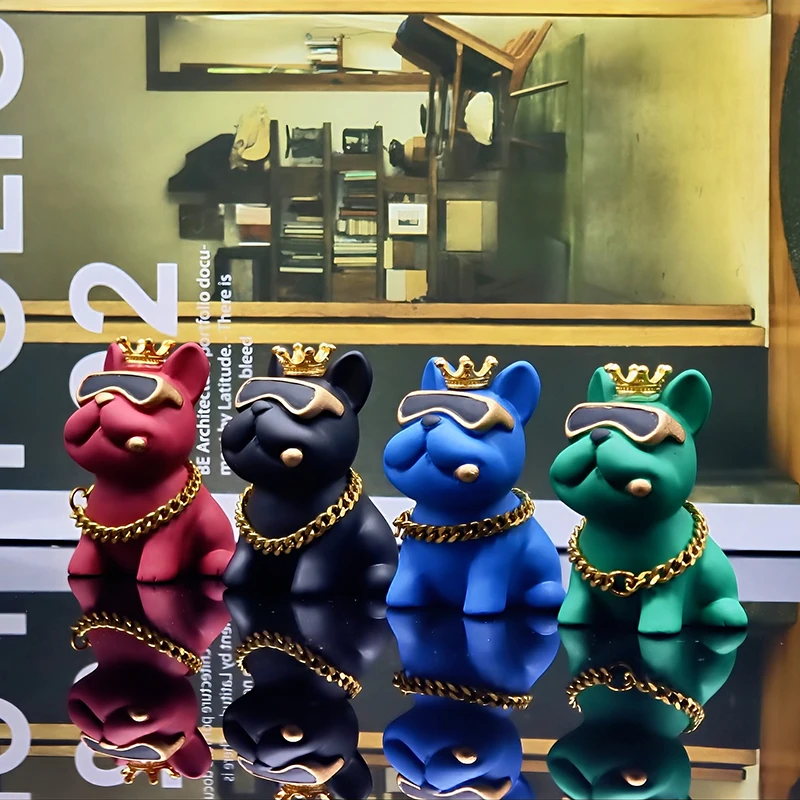 Heimdekoration, Kunstharz, gekrönt, französische Bulldogge, Mini-Figur für Schreibtisch, Bücherregal, Büro, elegantes Geschenk, Tischdekoration, Zubehör Image