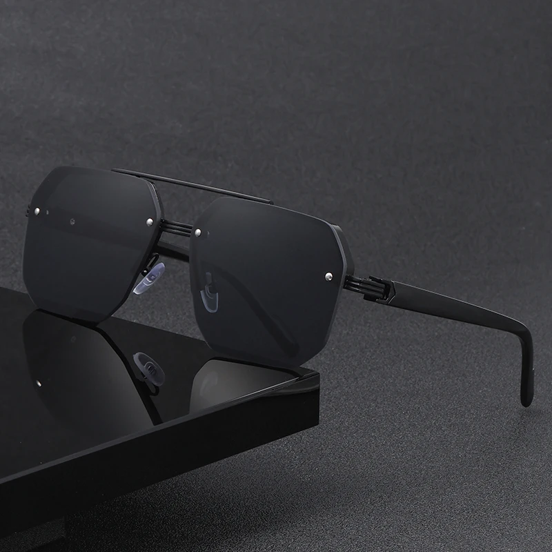 Neue modische Doppelbrücken-Sonnenbrille mit quadratischem und großem Rahmen, Unisex-Pendler-Angelbrille, geeignet für alle Jahreszeiten im Alltag Image