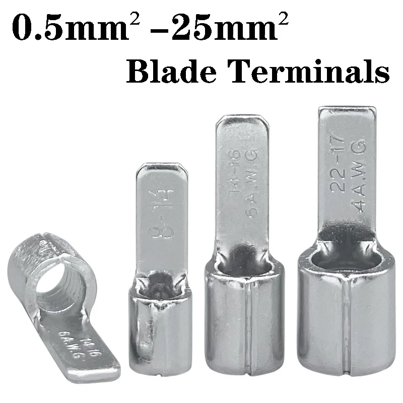 50/100 Stück Klingenklemmen aus reinem Kupfer DBN1.25/2/5,5/8/14/22-10/14/16/17 Nicht isolierte Crimpklemmen Elektrischer Drahtverbinder Image