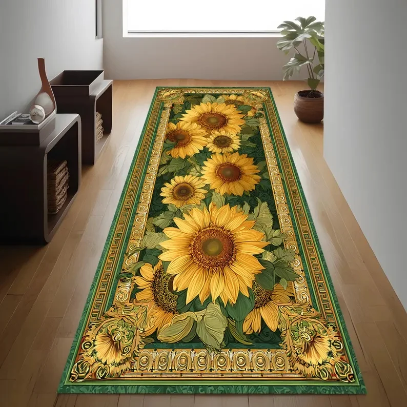 Herbst Sonnenblume Serie Läufer Teppich Küche Schlafzimmer Nachttisch Teppich Retro Blume Bodenmatte Home Dekoration Image