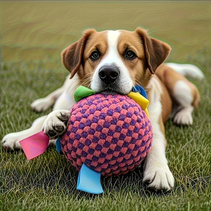 Robuster, kaubeständiger Hundeball mit Glöckchen, weicher Trainingsball für Kauer, langlebiges Welpen-Beißspielzeug, Hundespielzeug für drinnen und draußen Image