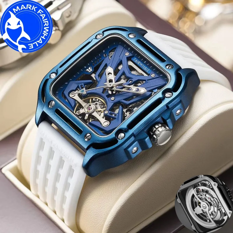 MARK FAIRWHALE Automatikwerk 6530, quadratisches Zifferblatt, Tourbillon, luxuriöse Herrenuhr, leuchtende, wasserdichte mechanische Uhren für Herren Image
