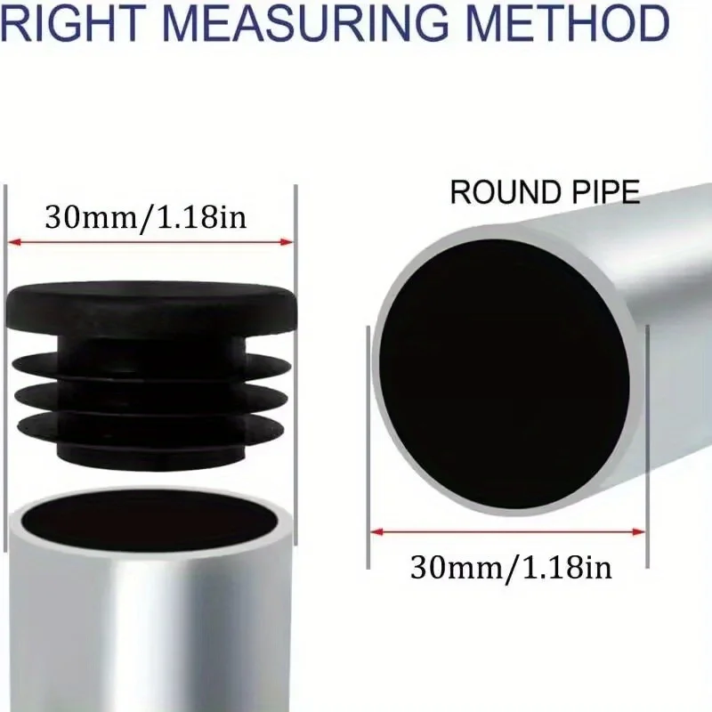 10 Stück 30 mm schwarze Kunststoff-Rohrstopfen – für Stühle, Tische, Stuhlbeine und runde Endkappen auf dem Boden, Stuhlbeinstopfen Image
