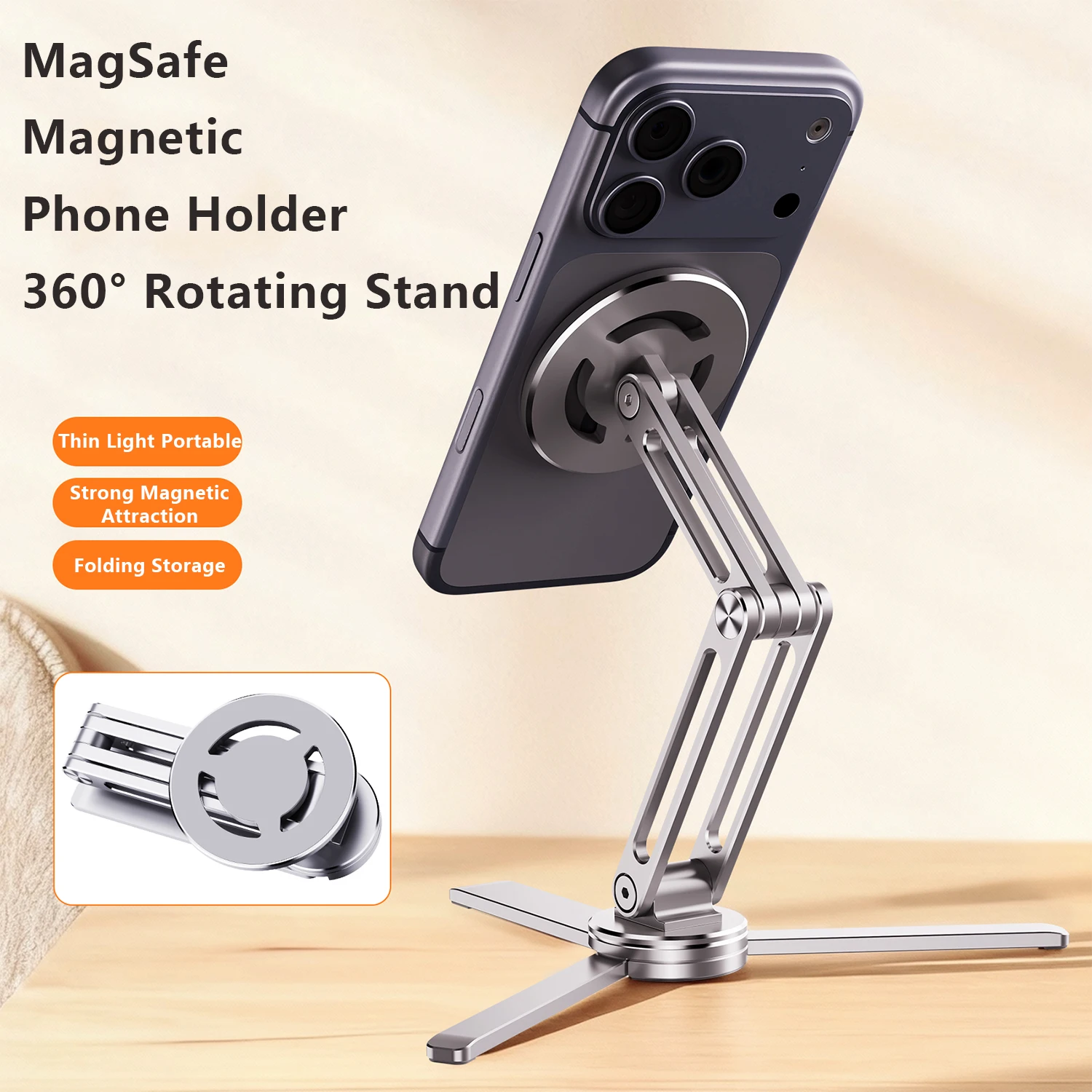 Faltbarer tragbarer 360° ° Rotation Telefon Halter Stehen Magnetische Handys Stativ Halterung Für Magsafe iPhone 17 16 15 Pro Max Xiaomi Image