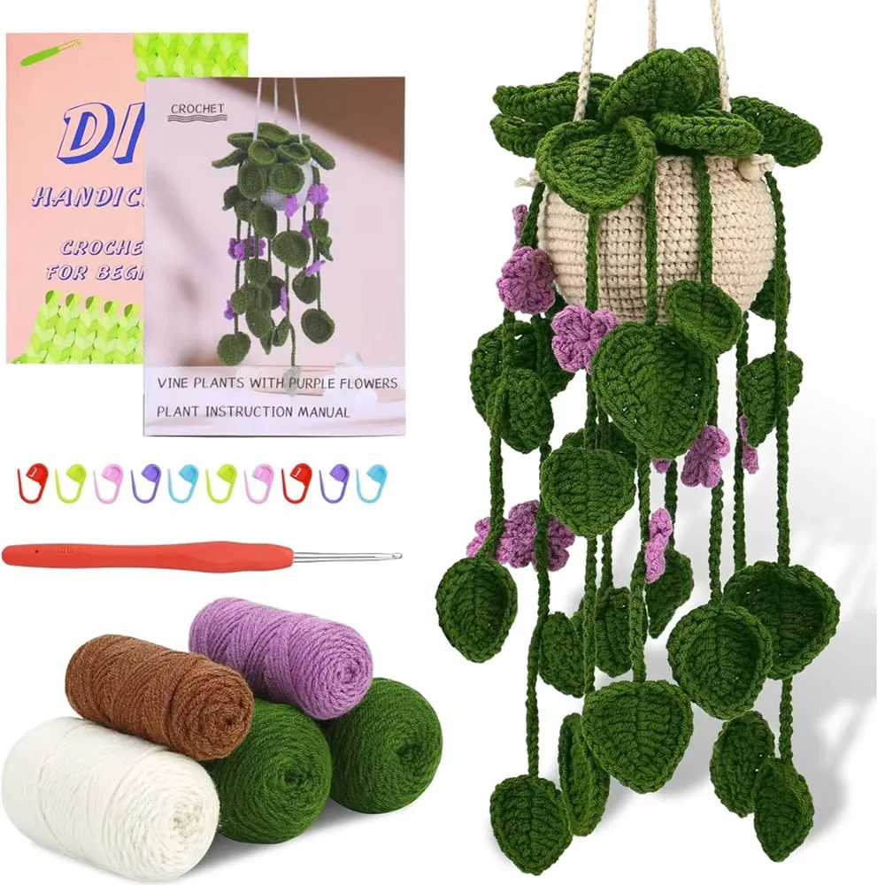 1 Stück hängende Topfpflanzen, Häkel-Starter-Set, grüne Graspflanzen, Häkel-Set, Topfpflanzen, Dekoration für Starter, Zuhause, Anfänger Image