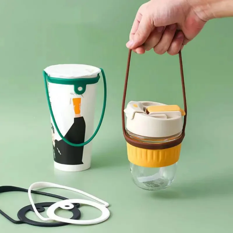 1 Stück Silikon-Kaffeetassenhülle Universeller Wasserflaschenriemen Tragbare Milchtee-Tassenhülle Image