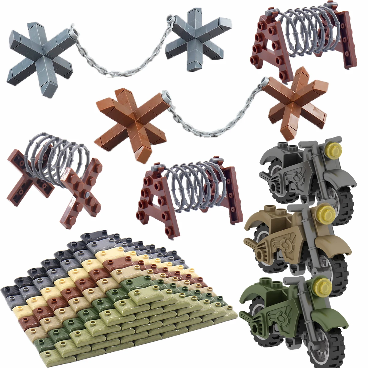MOC Military Base & City Street Barrier Bausatz – Modularer Stacheldrahtzaun, Straßensperre und Kontrollpunktsteine Image