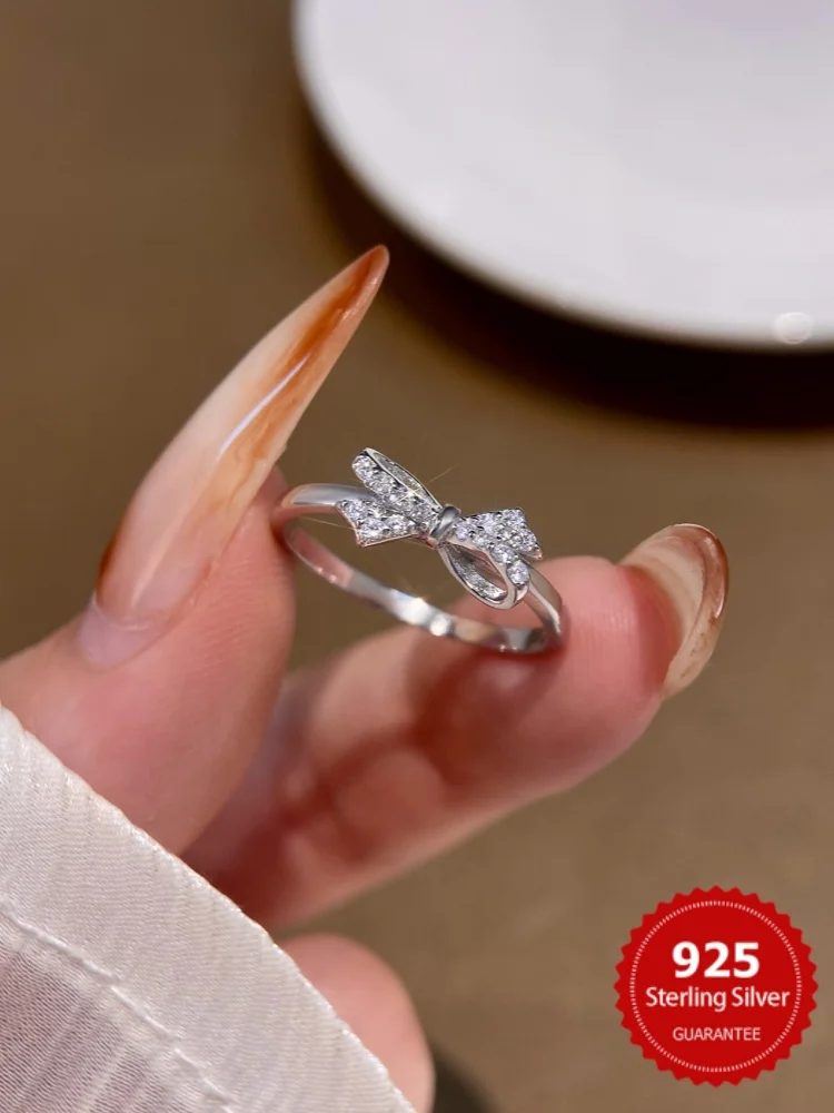 925er Sterlingsilber, Zirkon, schlicht, süße Schleife, glänzender Ring für Frauen, Verlobung, Hochzeit, luxuriös, hochwertiger edler Schmuck Image