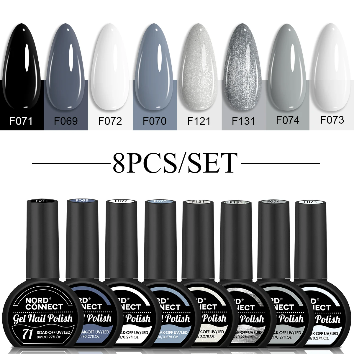 Nagellack-Set, 8 Farben, 8 ml, reflektierender magnetischer Nagellack, Soak-Off, LED-Gel, Salon, Damen, Maniküre-Werkzeuge, modisch, holografisch, Mann Image