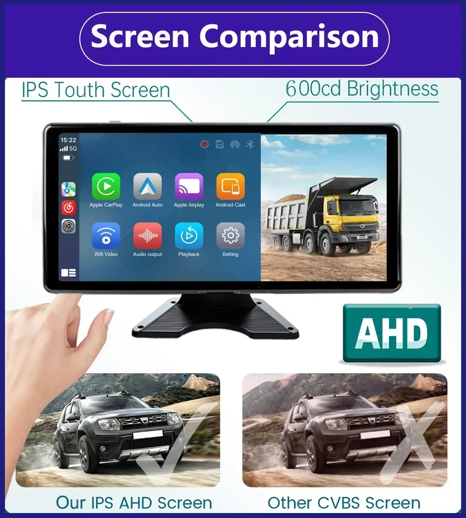 10,1/10,36 Zoll Radaralarm Touch-Monitor WiFi Wireless Apple Carplay Android-Auto GPS DVR Aufnahme 1080 IR-Kamera für LKW/Bus/Wohnmobile Image